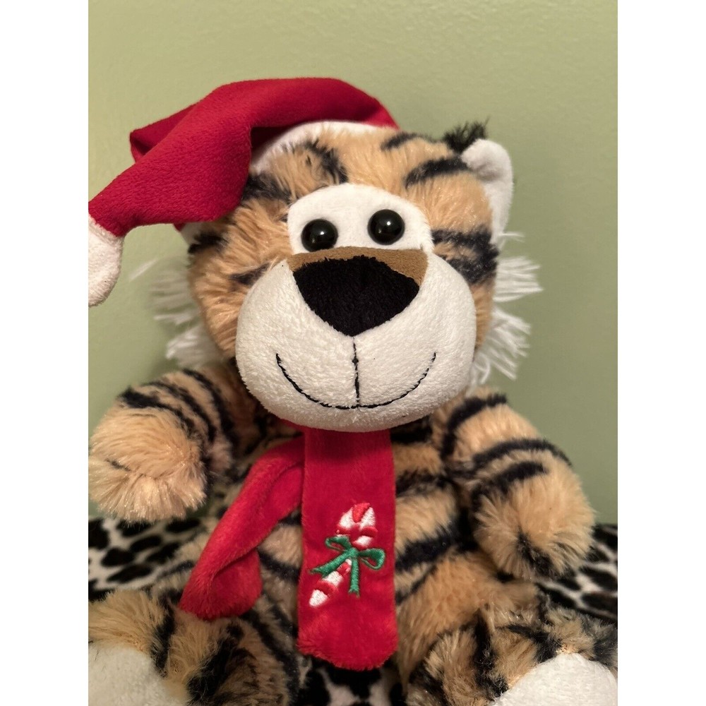 2016 Dan Dee Collectors Choice  Striped Tiger With Santa Hat And Scarf